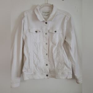 Anthropologie - Pilcro White Jean Jacket with Lace Detail - Medium